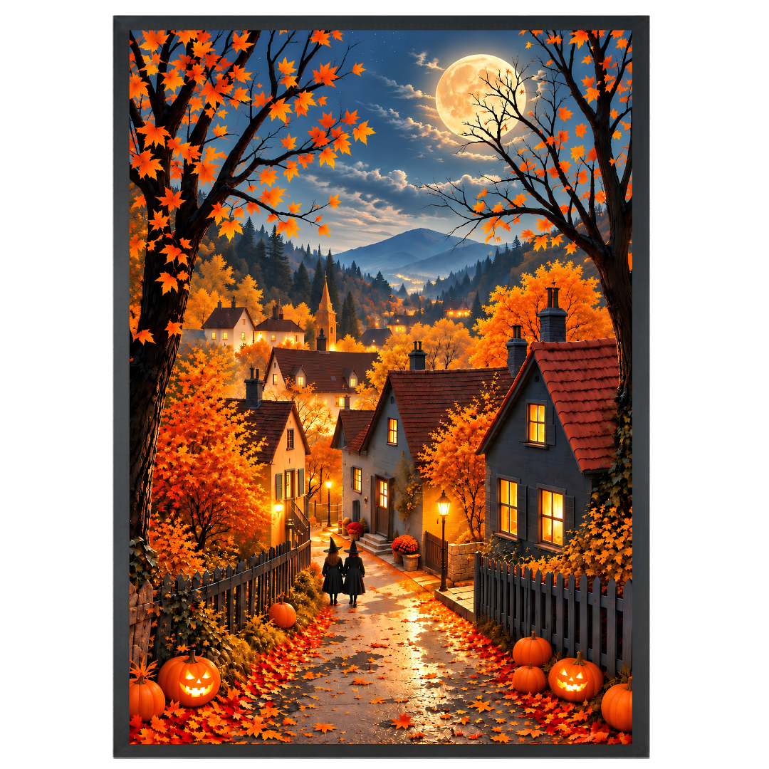 Affiche imprimée "Édition Premium" – Scène automnale d'Halloween