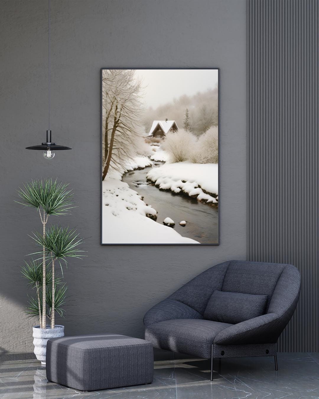 CHALET & Snowy Landscape Digital Poster, Snow Wall Art, Mountain Poster, Winter Decor, Travel Print, A2 Size: 42 cm x 59.4 cm