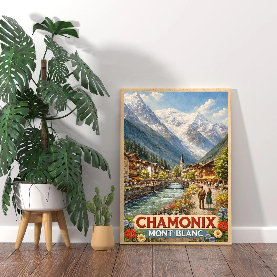 Affiche imprimée Chamonix Mont Blanc – Poster Montagne Premium, Décoration Murale Salon, Idée Cadeau Voyage Alpes