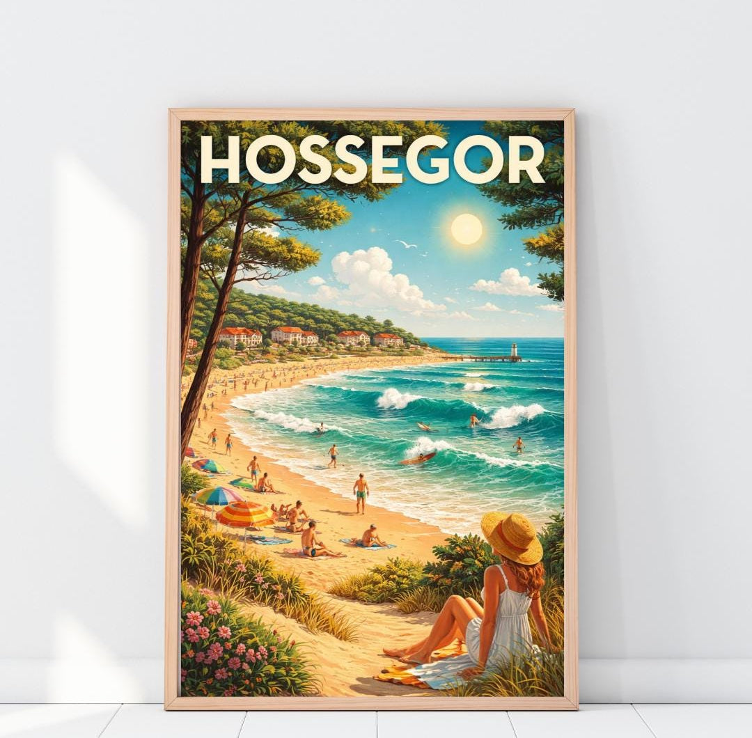 Affiche imprimée Hossegor – Poster Côte Atlantique Surf & Océan, Décoration Murale Maison, Idée Cadeau Voyage Landes