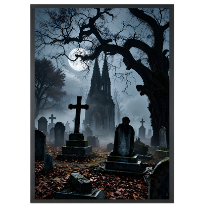 Affiche Numérique HORREUR - Cimetière la Nuit, en Fichiers : 1 PDF et 1 JPG (300 dpi), Impression Halloween, Tombes, Format A2 - 42 x 59,4cm