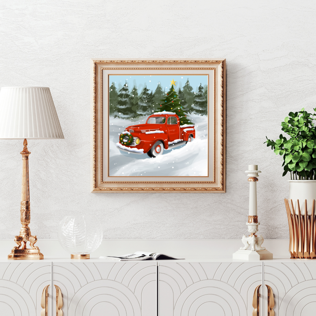 Affiche Imprimée de Noël Premium, illustration de vacances, affiche de style vintage, art mural de neige, impression rétro / Premium Christmas Printed Poster, Holiday Illustration, Vintage Style Poster, Snow Wall Art, Retro Print