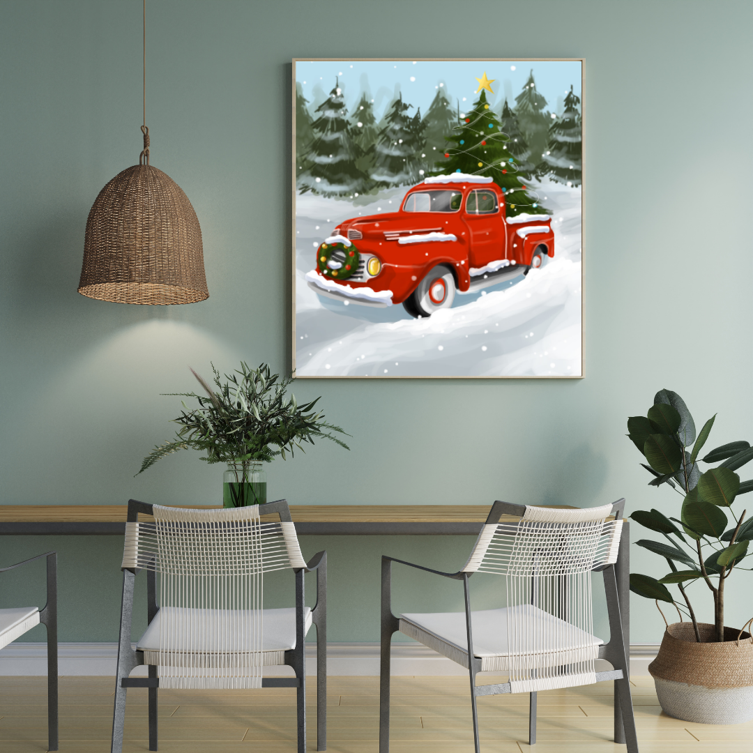 Affiche Imprimée de Noël Premium, illustration de vacances, affiche de style vintage, art mural de neige, impression rétro / Premium Christmas Printed Poster, Holiday Illustration, Vintage Style Poster, Snow Wall Art, Retro Print