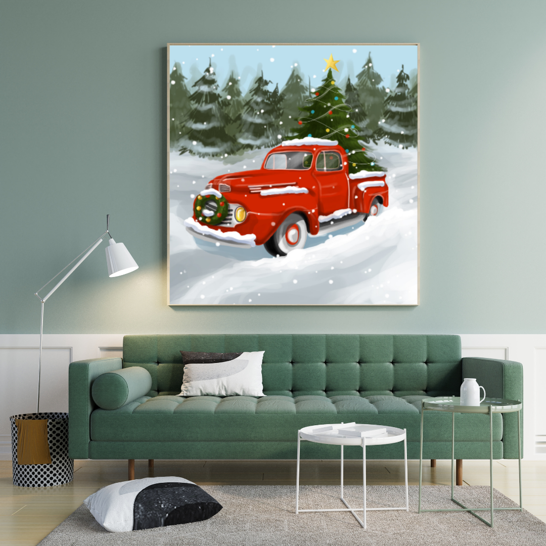 Affiche Imprimée de Noël Premium, illustration de vacances, affiche de style vintage, art mural de neige, impression rétro / Premium Christmas Printed Poster, Holiday Illustration, Vintage Style Poster, Snow Wall Art, Retro Print