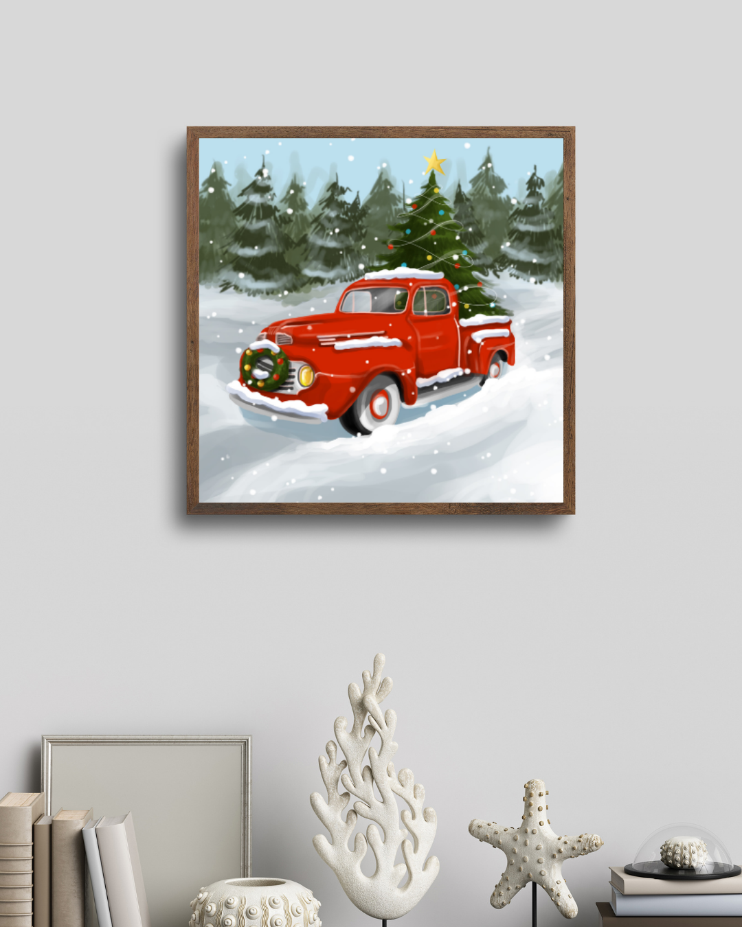 Affiche Imprimée de Noël Premium, illustration de vacances, affiche de style vintage, art mural de neige, impression rétro / Premium Christmas Printed Poster, Holiday Illustration, Vintage Style Poster, Snow Wall Art, Retro Print