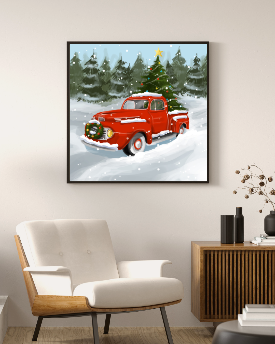 Affiche Imprimée de Noël Premium, illustration de vacances, affiche de style vintage, art mural de neige, impression rétro / Premium Christmas Printed Poster, Holiday Illustration, Vintage Style Poster, Snow Wall Art, Retro Print