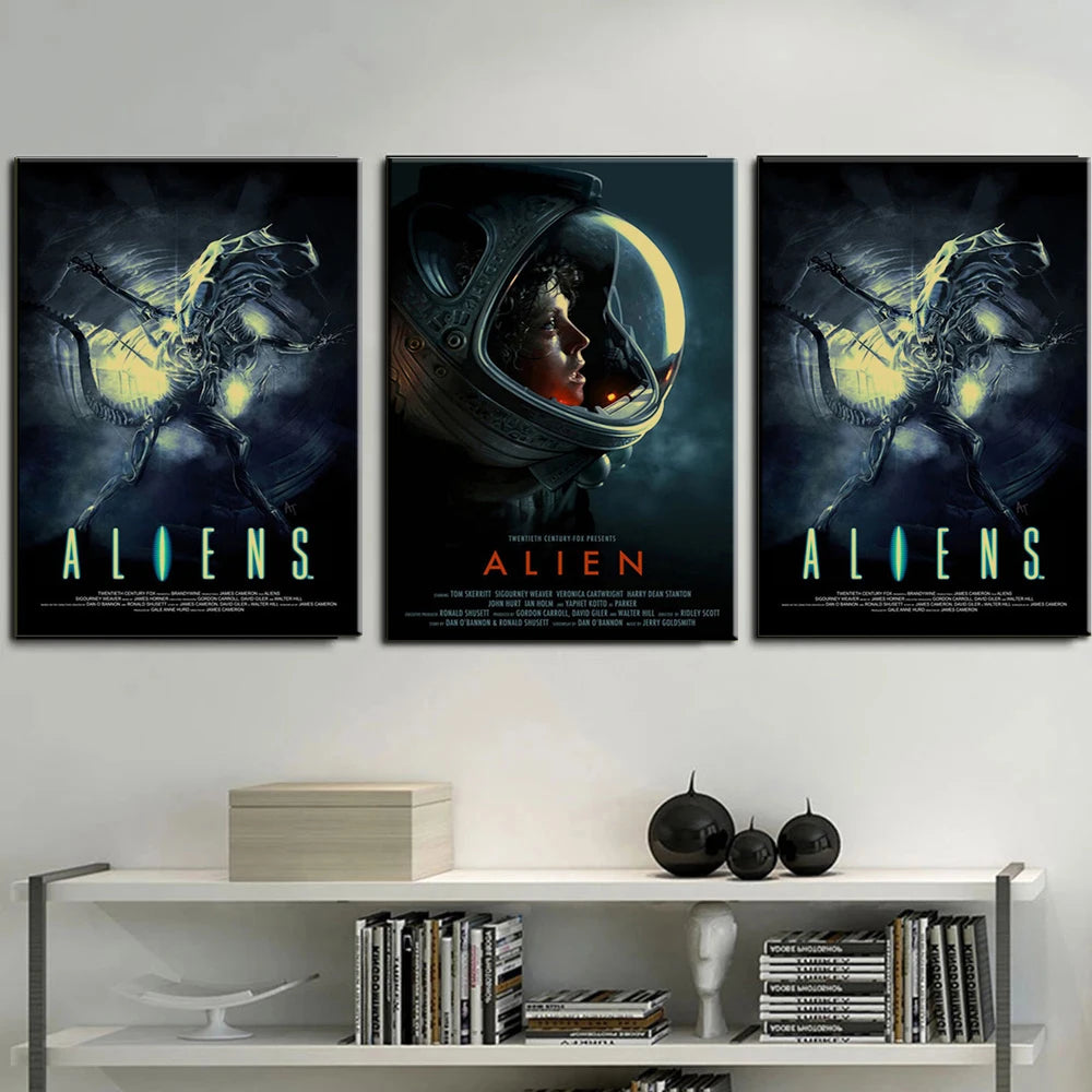 Affiches de Film d'Horreur Classique, Imprimés de Toile Rétro Alien, Art Mural en Papier Kraft, Impression Salon, Décor Maison