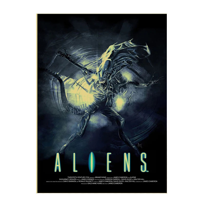 Affiches de Film d'Horreur Classique, Imprimés de Toile Rétro Alien, Art Mural en Papier Kraft, Impression Salon, Décor Maison