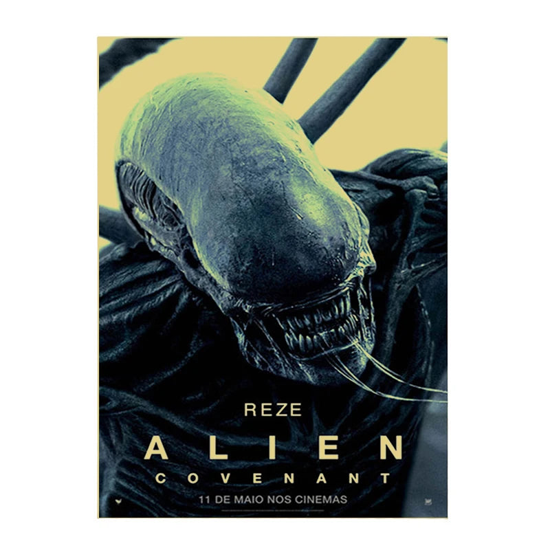 Affiches de Film d'Horreur Classique, Imprimés de Toile Rétro Alien, Art Mural en Papier Kraft, Impression Salon, Décor Maison / Classic Horror Movie Poster Wall Art Canvas Painting Retro Alien Contract Kraft Paper Printing Living Room Modern Home Decor