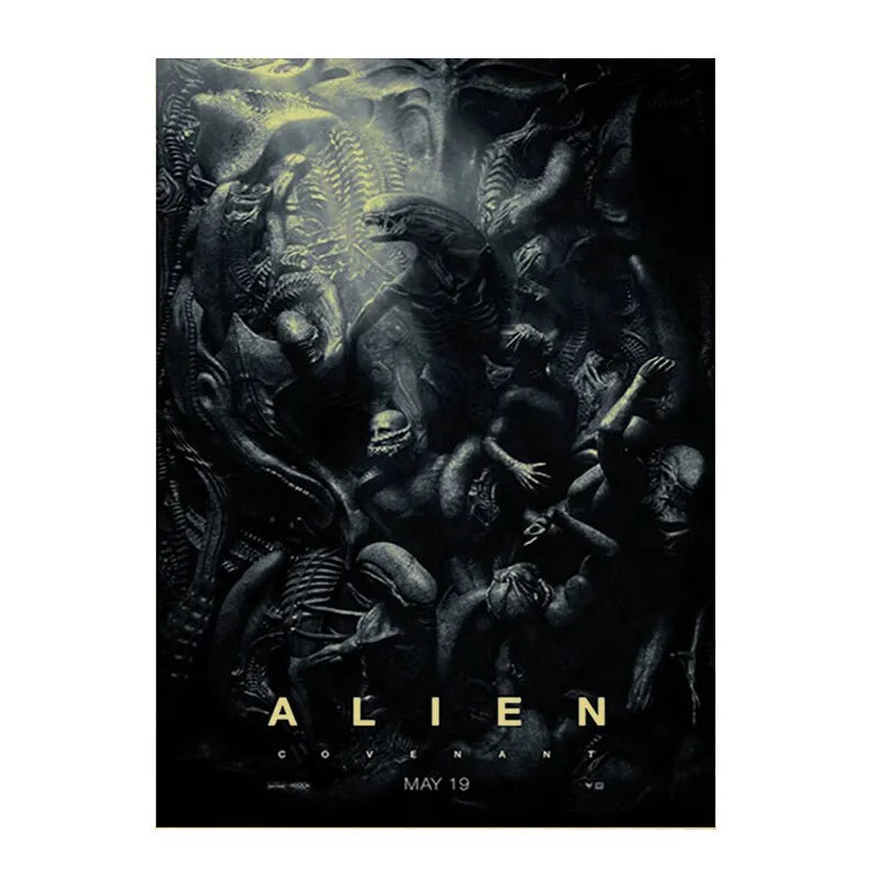 Affiches de Film d'Horreur Classique, Imprimés de Toile Rétro Alien, Art Mural en Papier Kraft, Impression Salon, Décor Maison