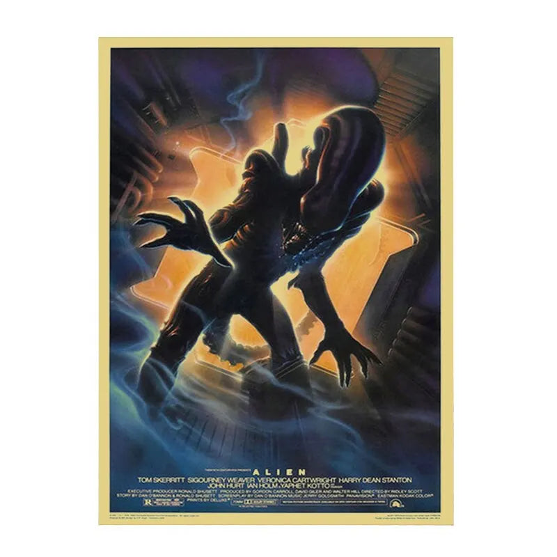 Affiches de Film d'Horreur Classique, Imprimés de Toile Rétro Alien, Art Mural en Papier Kraft, Impression Salon, Décor Maison