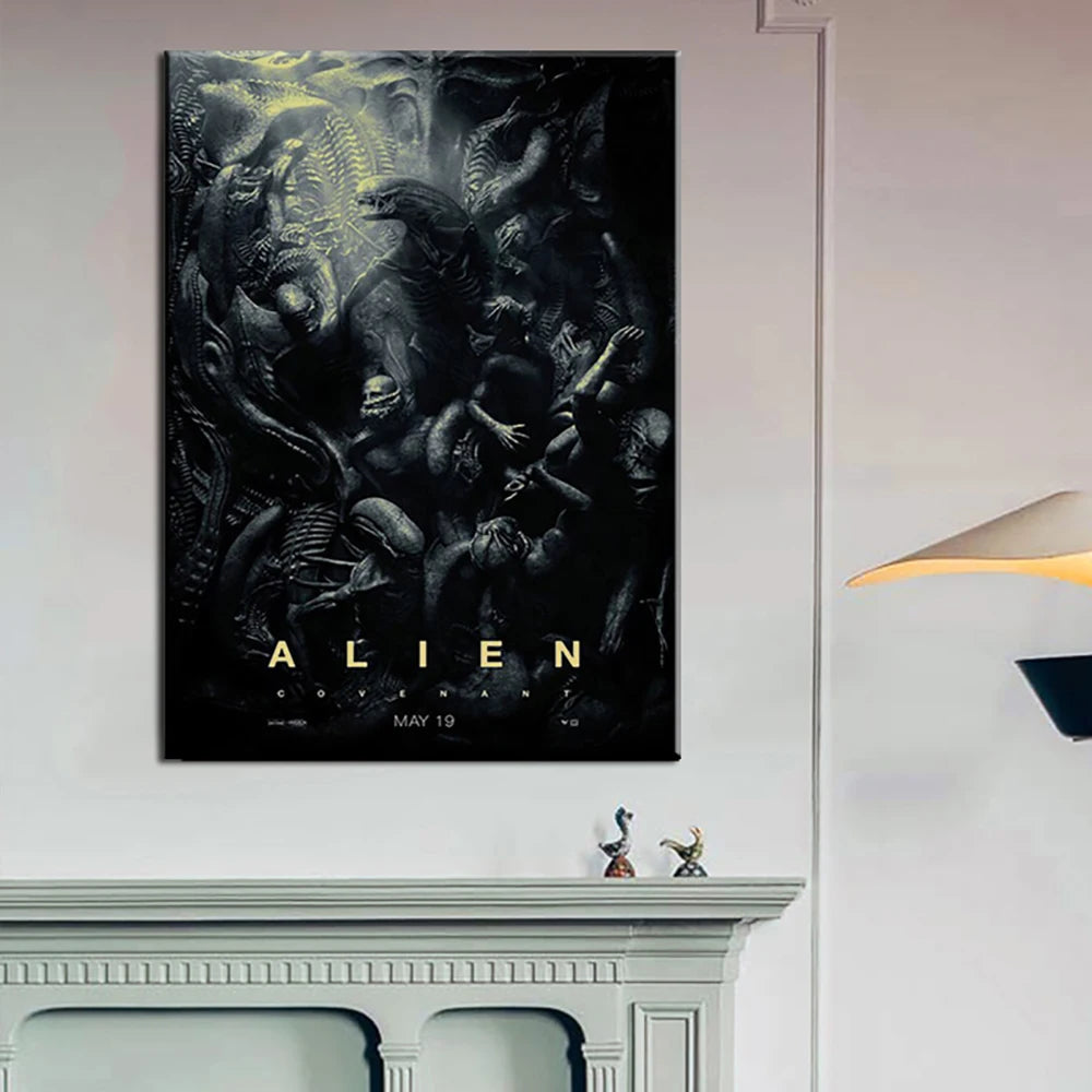 Affiches de Film d'Horreur Classique, Imprimés de Toile Rétro Alien, Art Mural en Papier Kraft, Impression Salon, Décor Maison