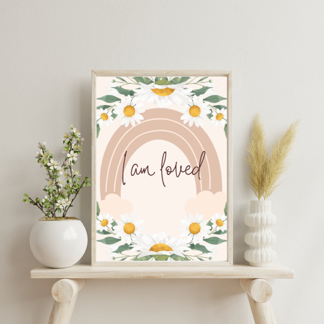 Boho Digital Poster "I am loved", Positive Affirmation Poster, JPG Format - 300 dpi resolution, Printing possible from A2 to A6 Format