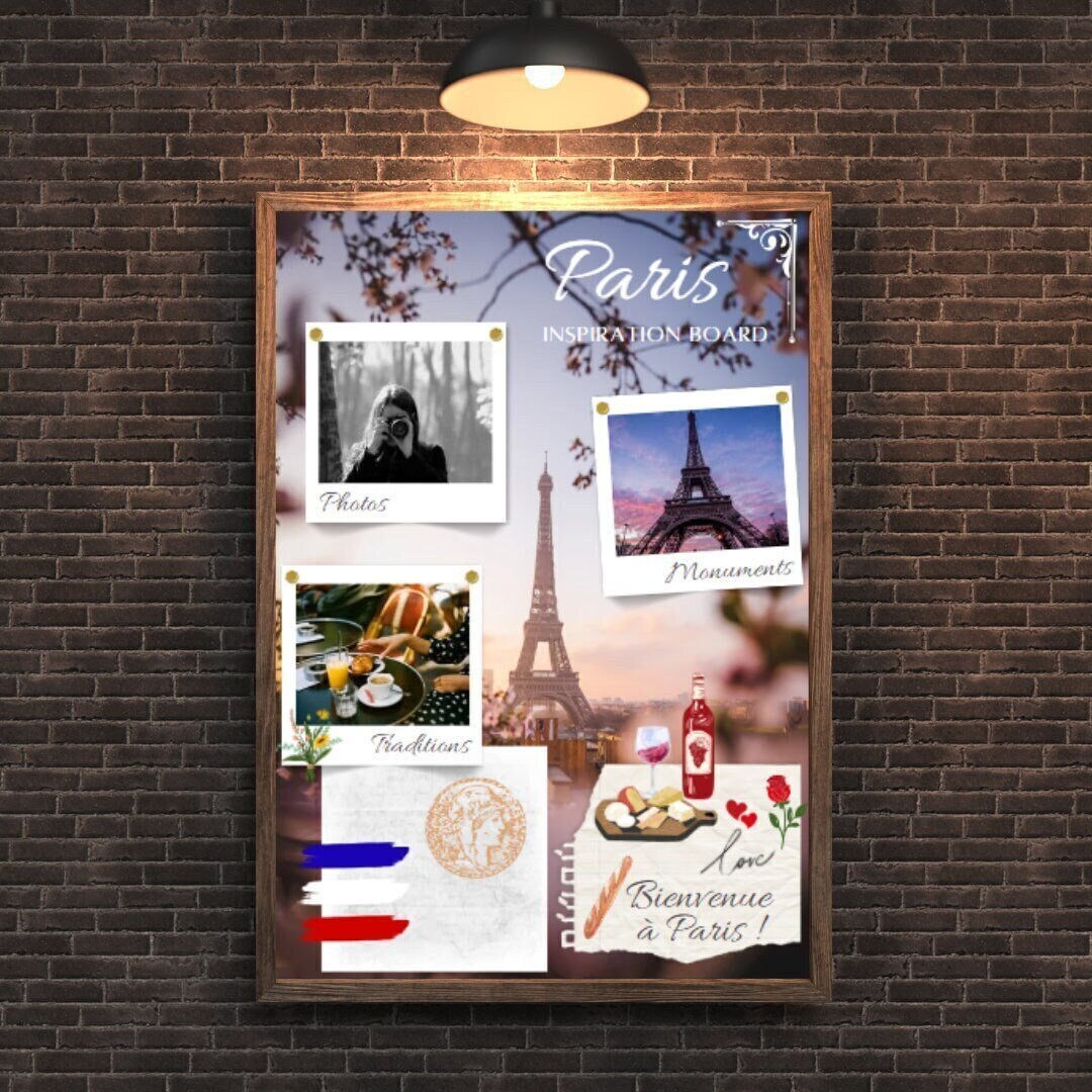 Affiche Numérique - PARIS "Inspiration Board", Poster Voyage, Format JPG avec Résolution de 300 ppp, Impression possible du Format A1 à A6