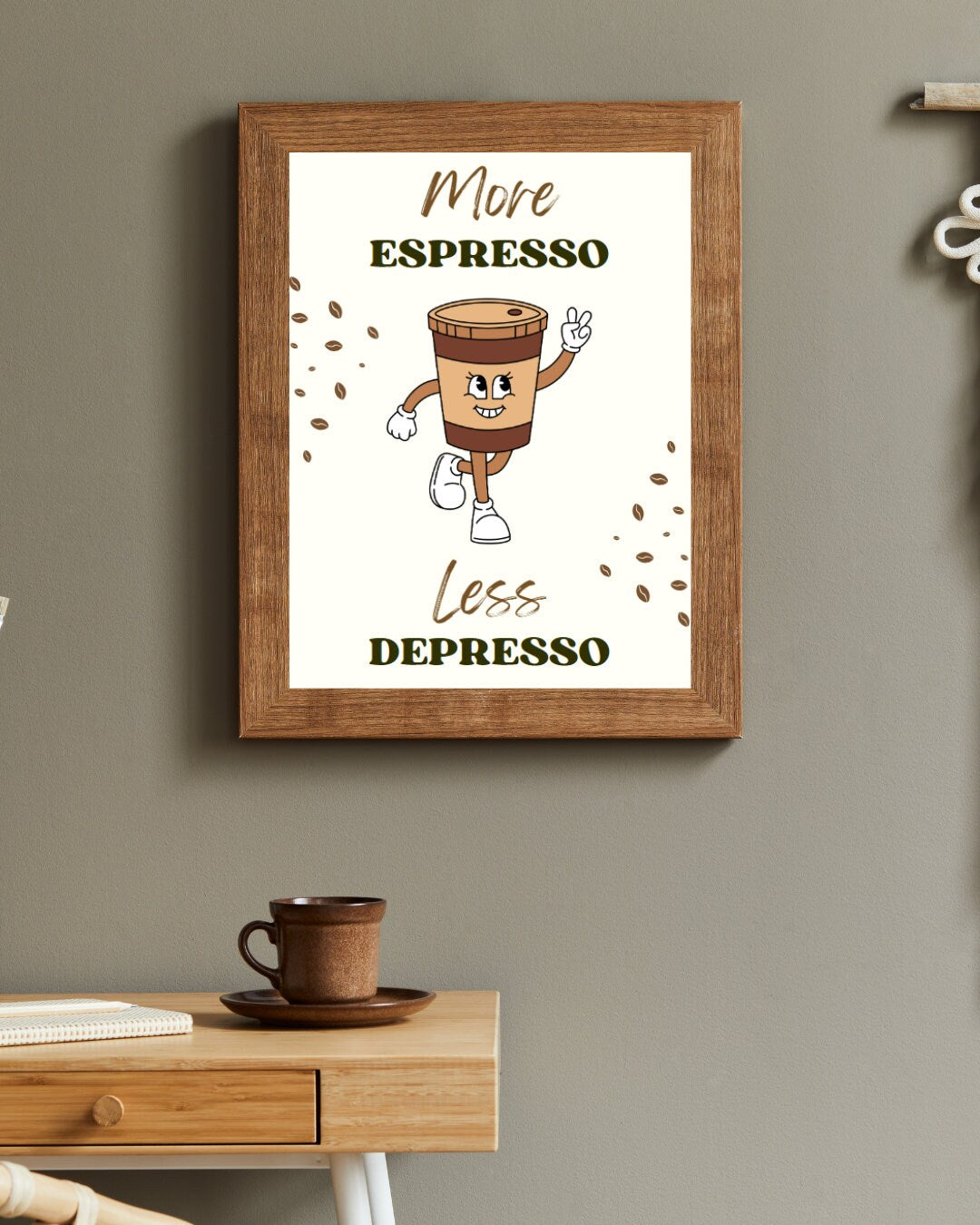 Digital Poster "More Espresso Less Depresso", in JPG file, Humor Illustration, Cool Poster, Bar/Office/Kitchen Decor, Colleague Gift