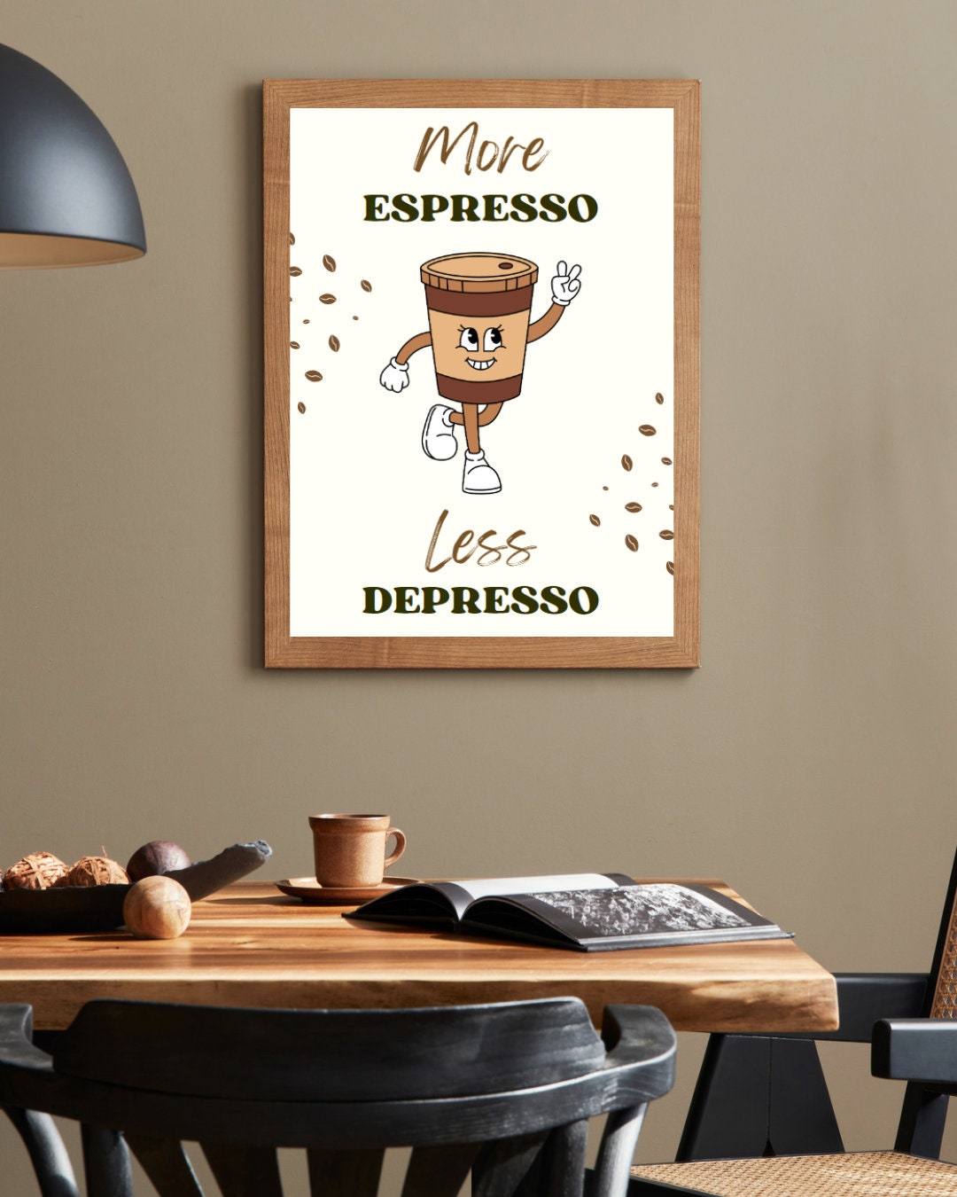 Digital Poster "More Espresso Less Depresso", in JPG file, Humor Illustration, Cool Poster, Bar/Office/Kitchen Decor, Colleague Gift