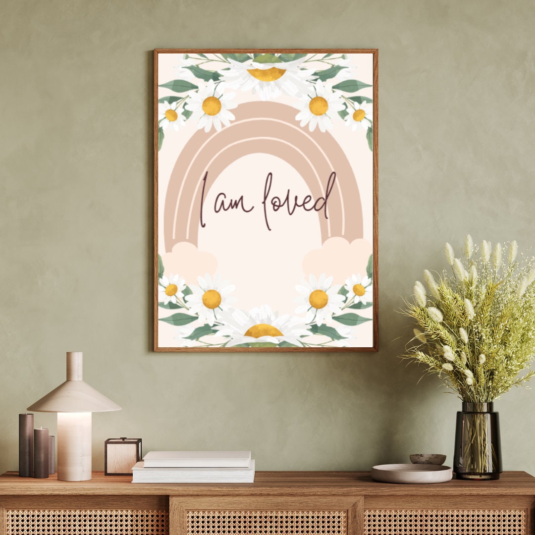 Boho Digital Poster "I am loved", Positive Affirmation Poster, JPG Format - 300 dpi resolution, Printing possible from A2 to A6 Format