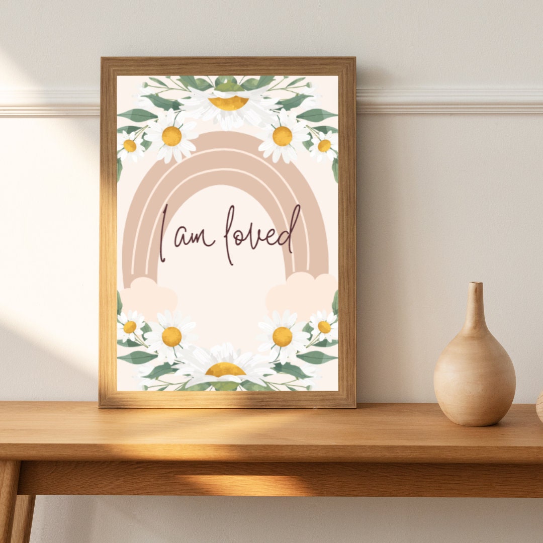 Boho Digital Poster "I am loved", Positive Affirmation Poster, JPG Format - 300 dpi resolution, Printing possible from A2 to A6 Format