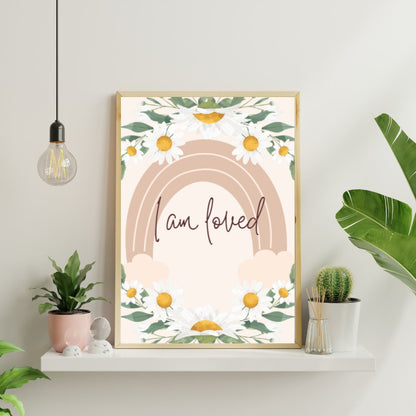 Boho Digital Poster "I am loved", Positive Affirmation Poster, JPG Format - 300 dpi resolution, Printing possible from A2 to A6 Format