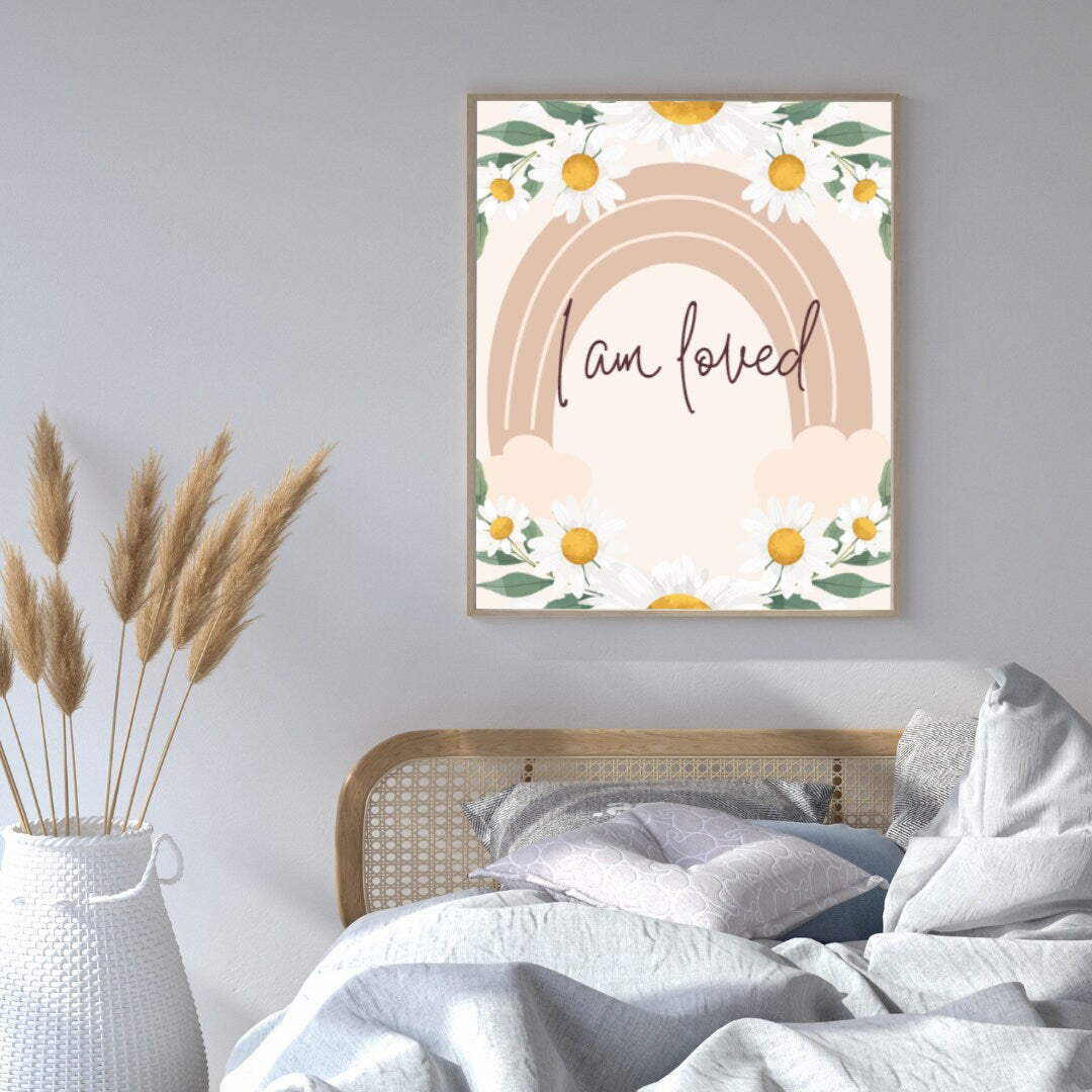 Boho Digital Poster "I am loved", Positive Affirmation Poster, JPG Format - 300 dpi resolution, Printing possible from A2 to A6 Format