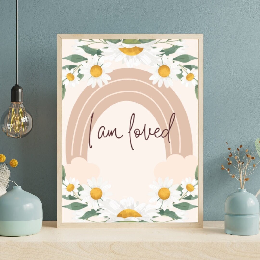 Boho Digital Poster "I am loved", Positive Affirmation Poster, JPG Format - 300 dpi resolution, Printing possible from A2 to A6 Format