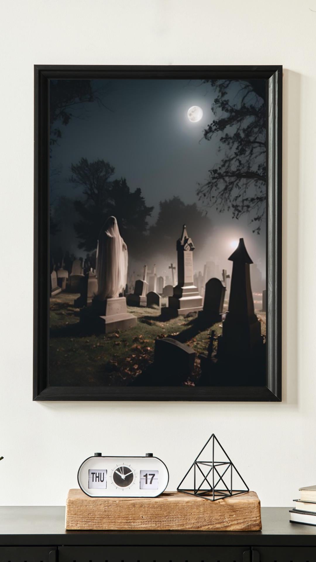 Affiche Numérique HORREUR - Fantôme dans un Cimetière, en Fichiers - 1 PDF et 1 JPG (300 dpi), Impression Halloween, Format A2 : 42 x 59,4cm