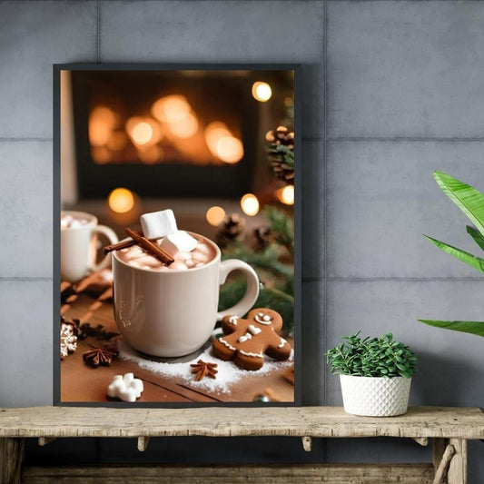 Affiche Numérique NOËL - Chocolat Chaud & Pain d'épice, Art Mural, Fêtes de Fin d'Année, Impression Poster, Décor, Format A2 : 42 x 59,4 cm