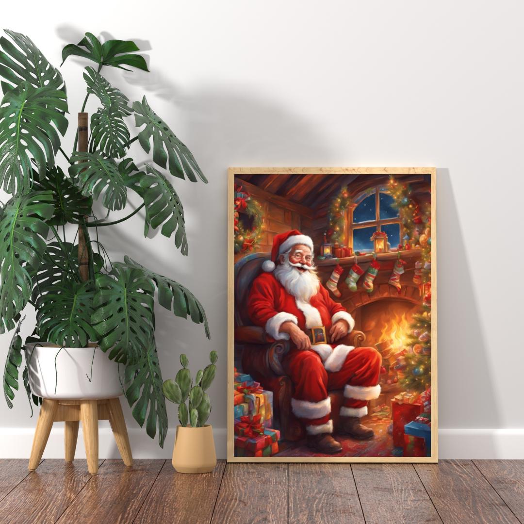 Affiche Numérique NOËL - Le Père Noël dans sa Maison au Pôle Nord, Art Mural, Poster & Déco Fêtes de Fin d'Année, Format A2 : 42 x 59,4 cm