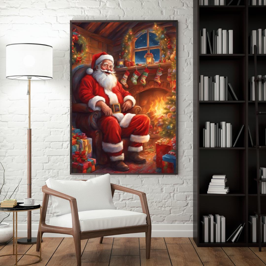 Affiche Numérique NOËL - Le Père Noël dans sa Maison au Pôle Nord, Art Mural, Poster & Déco Fêtes de Fin d'Année, Format A2 : 42 x 59,4 cm