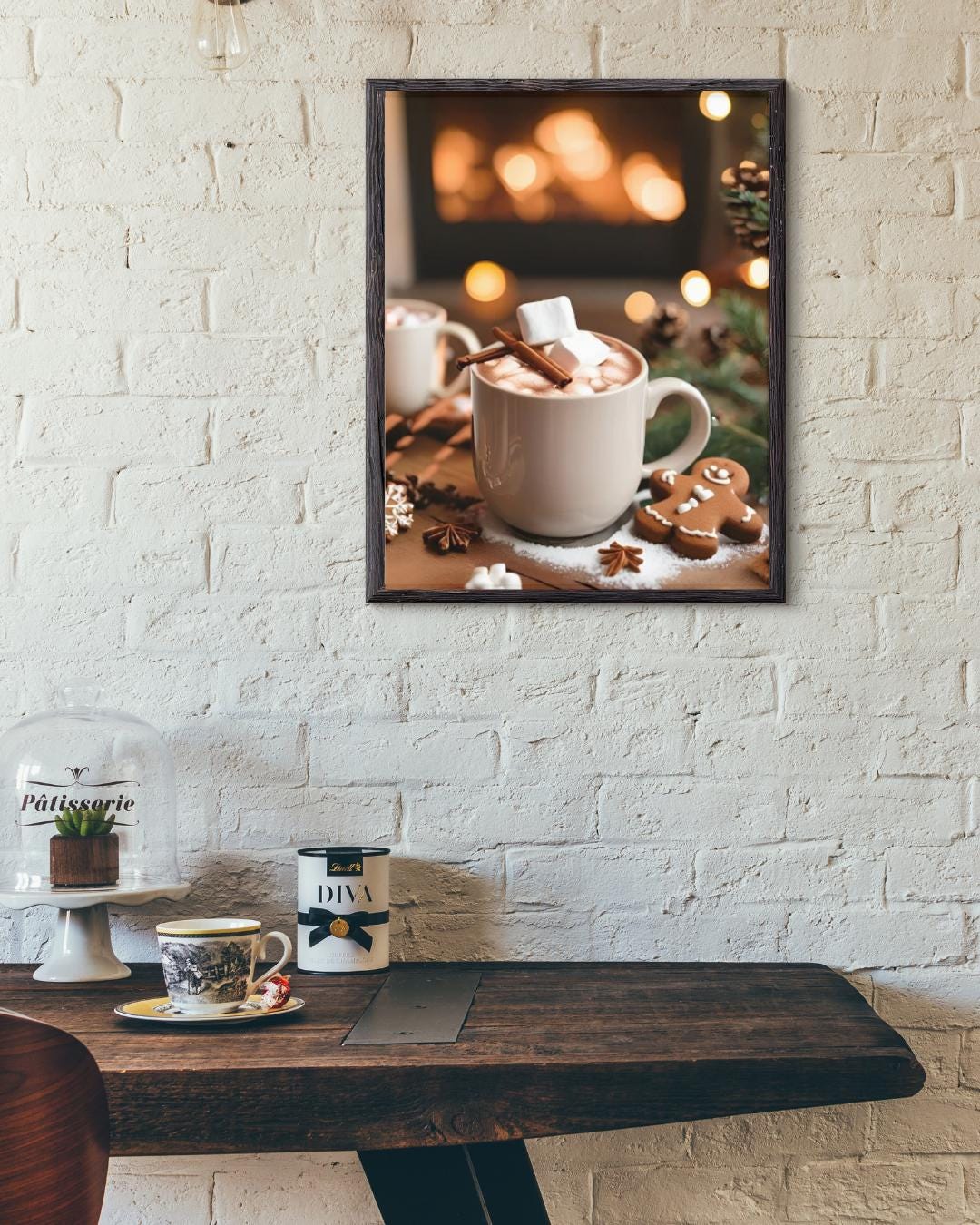 Affiche Numérique NOËL - Chocolat Chaud & Pain d'épice, Art Mural, Fêtes de Fin d'Année, Impression Poster, Décor, Format A2 : 42 x 59,4 cm