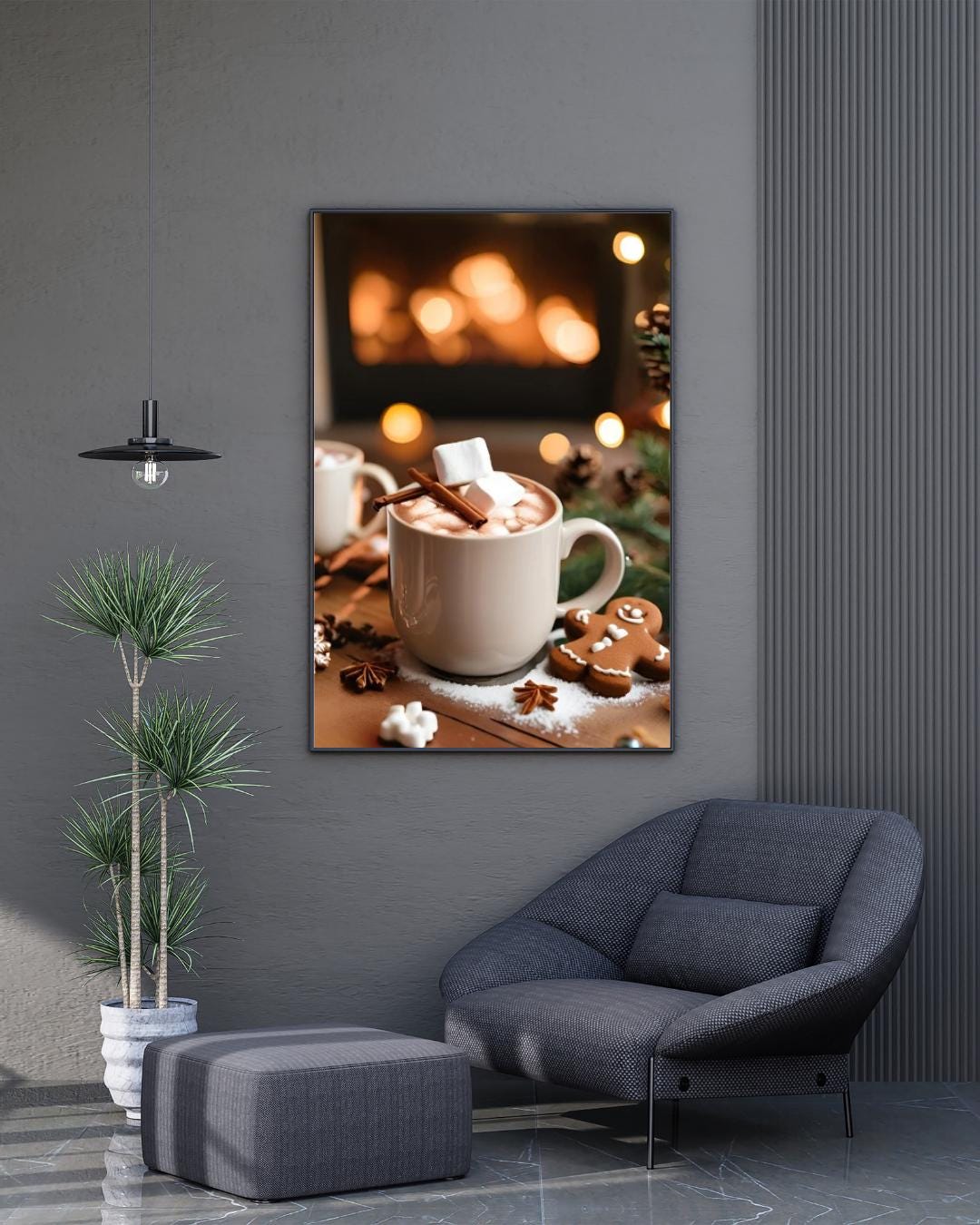 Affiche Numérique NOËL - Chocolat Chaud & Pain d'épice, Art Mural, Fêtes de Fin d'Année, Impression Poster, Décor, Format A2 : 42 x 59,4 cm