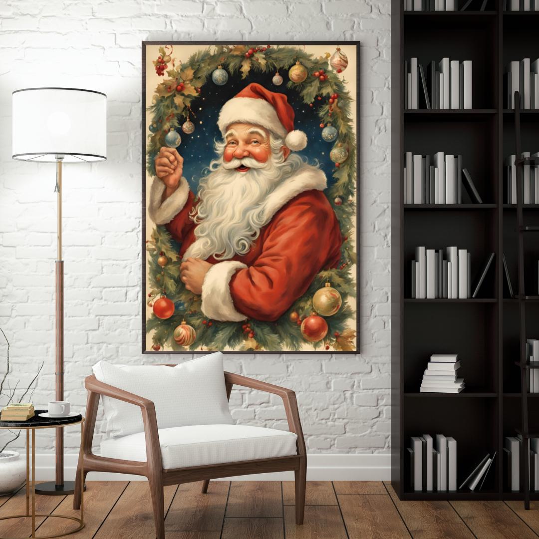 Affiche Numérique NOËL - Portrait du Père Noël, Art Mural, Poster d'Hiver, Décoration Murale Fêtes de Fin d'Année, Format A2 : 42 x 59,4 cm