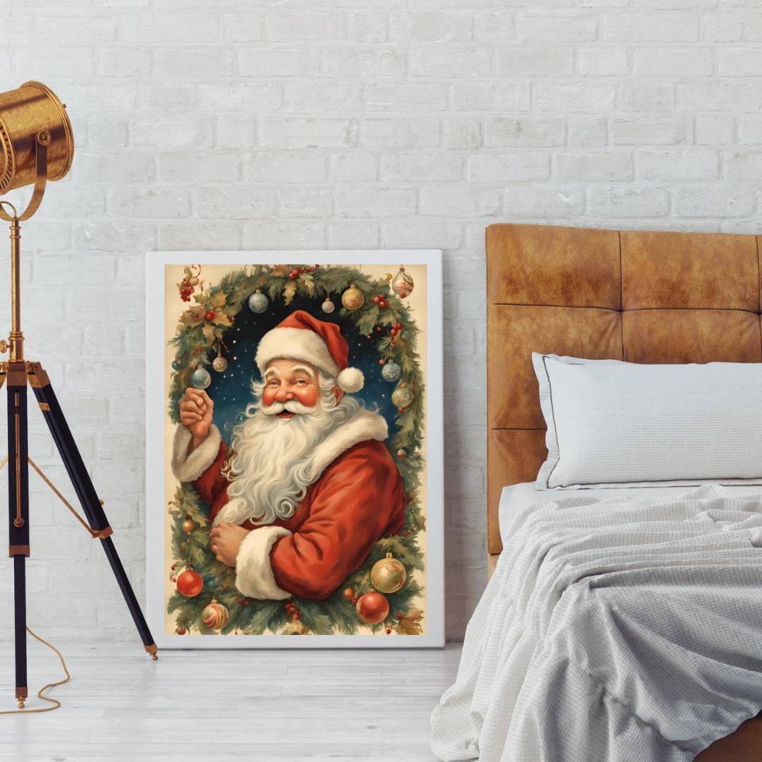 Affiche Numérique NOËL - Portrait du Père Noël, Art Mural, Poster d'Hiver, Décoration Murale Fêtes de Fin d'Année, Format A2 : 42 x 59,4 cm