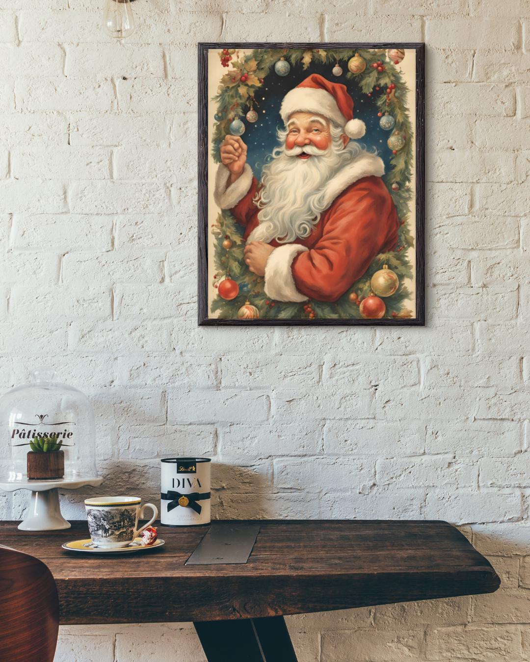 Affiche Numérique NOËL - Portrait du Père Noël, Art Mural, Poster d'Hiver, Décoration Murale Fêtes de Fin d'Année, Format A2 : 42 x 59,4 cm