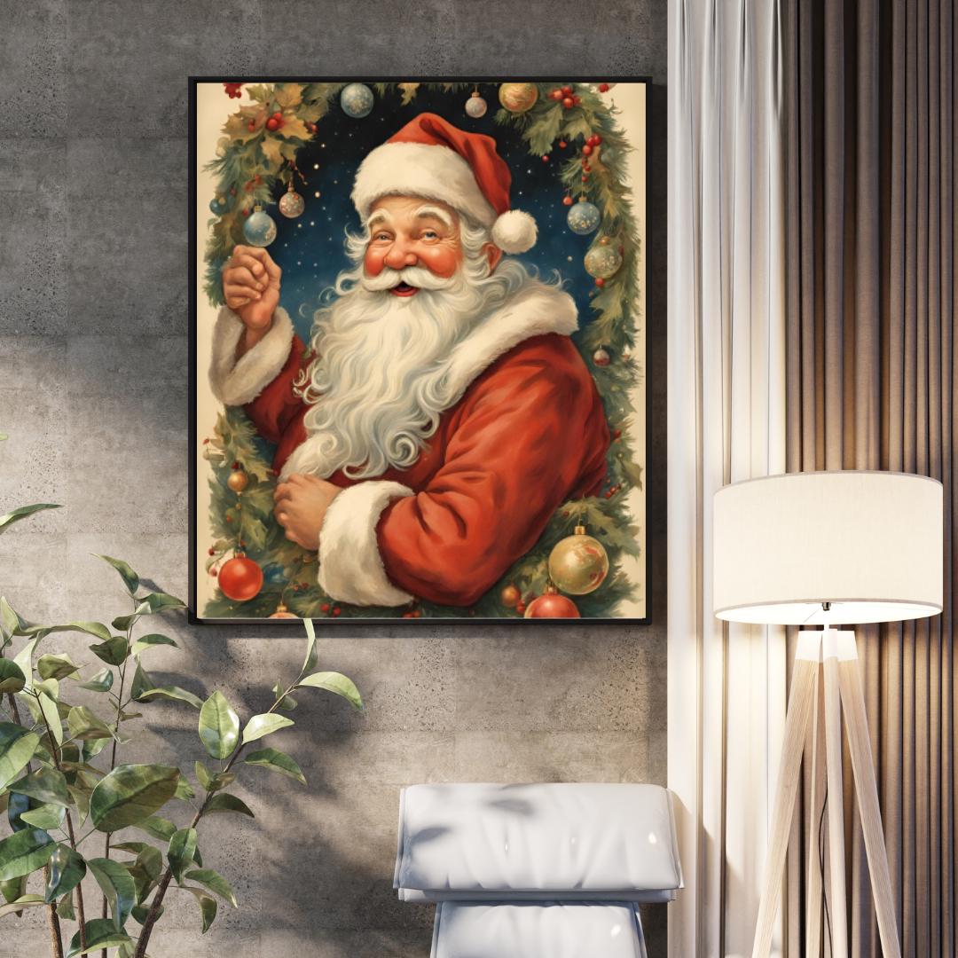 Affiche Numérique NOËL - Portrait du Père Noël, Art Mural, Poster d'Hiver, Décoration Murale Fêtes de Fin d'Année, Format A2 : 42 x 59,4 cm