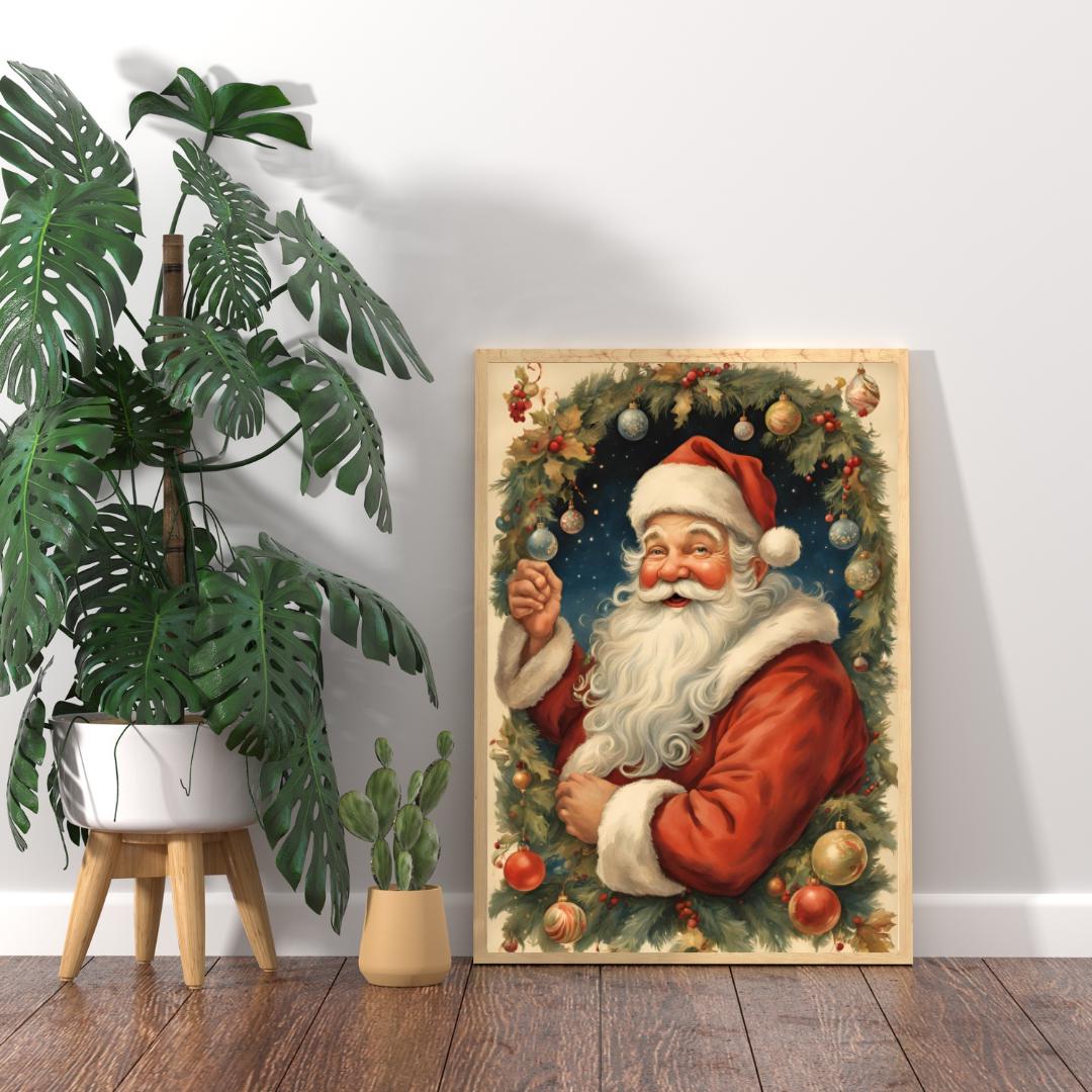 Affiche Numérique NOËL - Portrait du Père Noël, Art Mural, Poster d'Hiver, Décoration Murale Fêtes de Fin d'Année, Format A2 : 42 x 59,4 cm