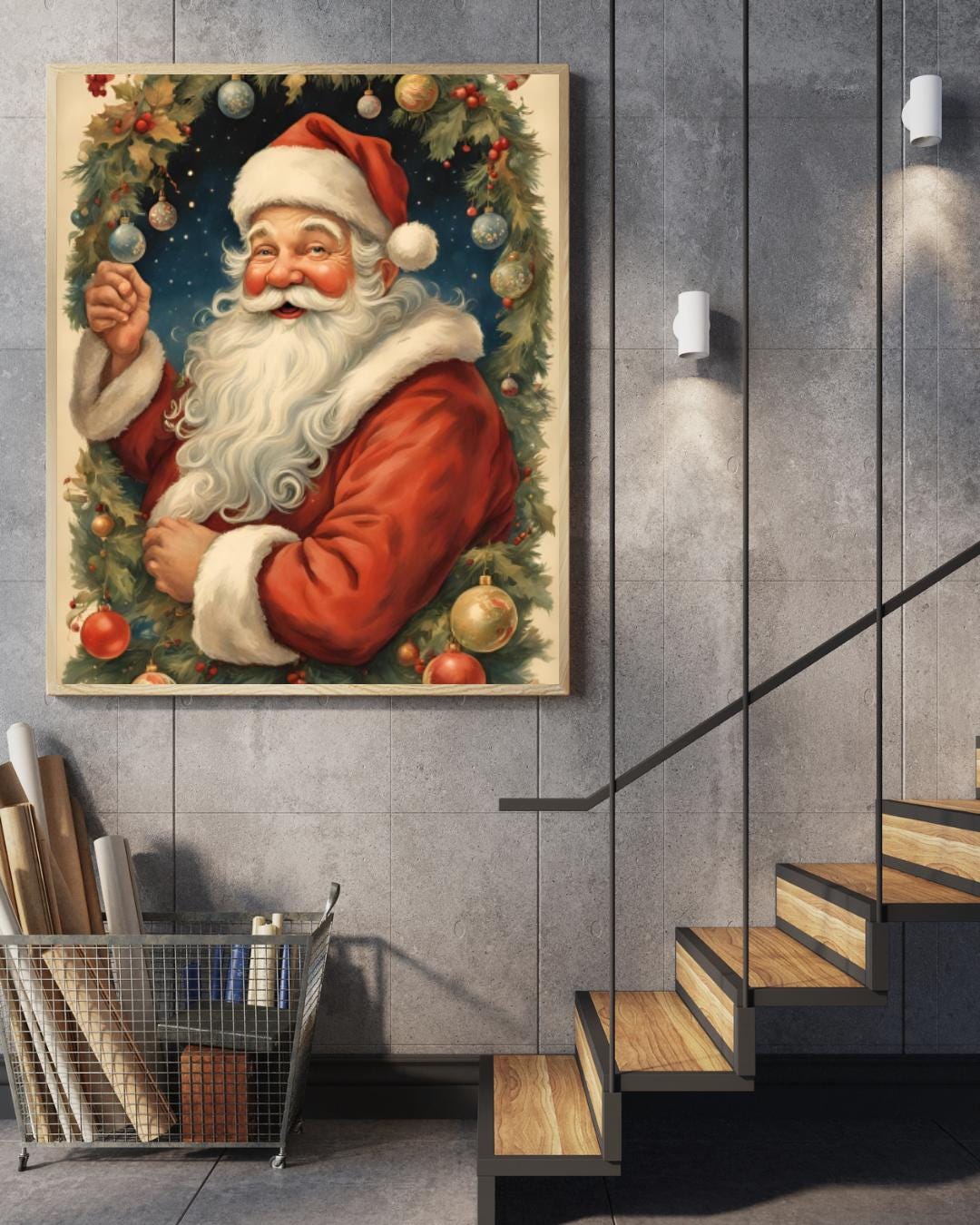 Affiche Numérique NOËL - Portrait du Père Noël, Art Mural, Poster d'Hiver, Décoration Murale Fêtes de Fin d'Année, Format A2 : 42 x 59,4 cm