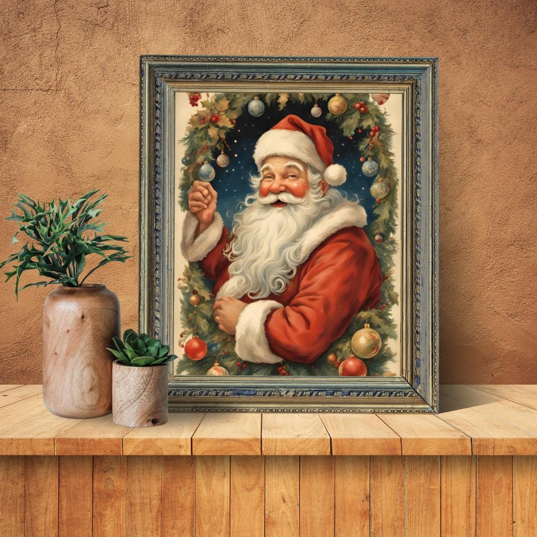 Affiche Numérique NOËL - Portrait du Père Noël, Art Mural, Poster d'Hiver, Décoration Murale Fêtes de Fin d'Année, Format A2 : 42 x 59,4 cm