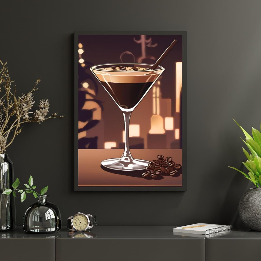 Espresso Martini Digital Poster, Cocktail Illustration, Drink Poster, Kitchen Wall Art, Home/Bar Decoration, A2 Format: 42 x 59.4 cm