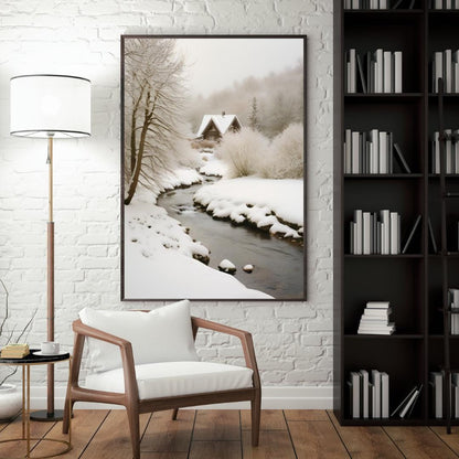 CHALET & Snowy Landscape Digital Poster, Snow Wall Art, Mountain Poster, Winter Decor, Travel Print, A2 Size: 42 cm x 59.4 cm