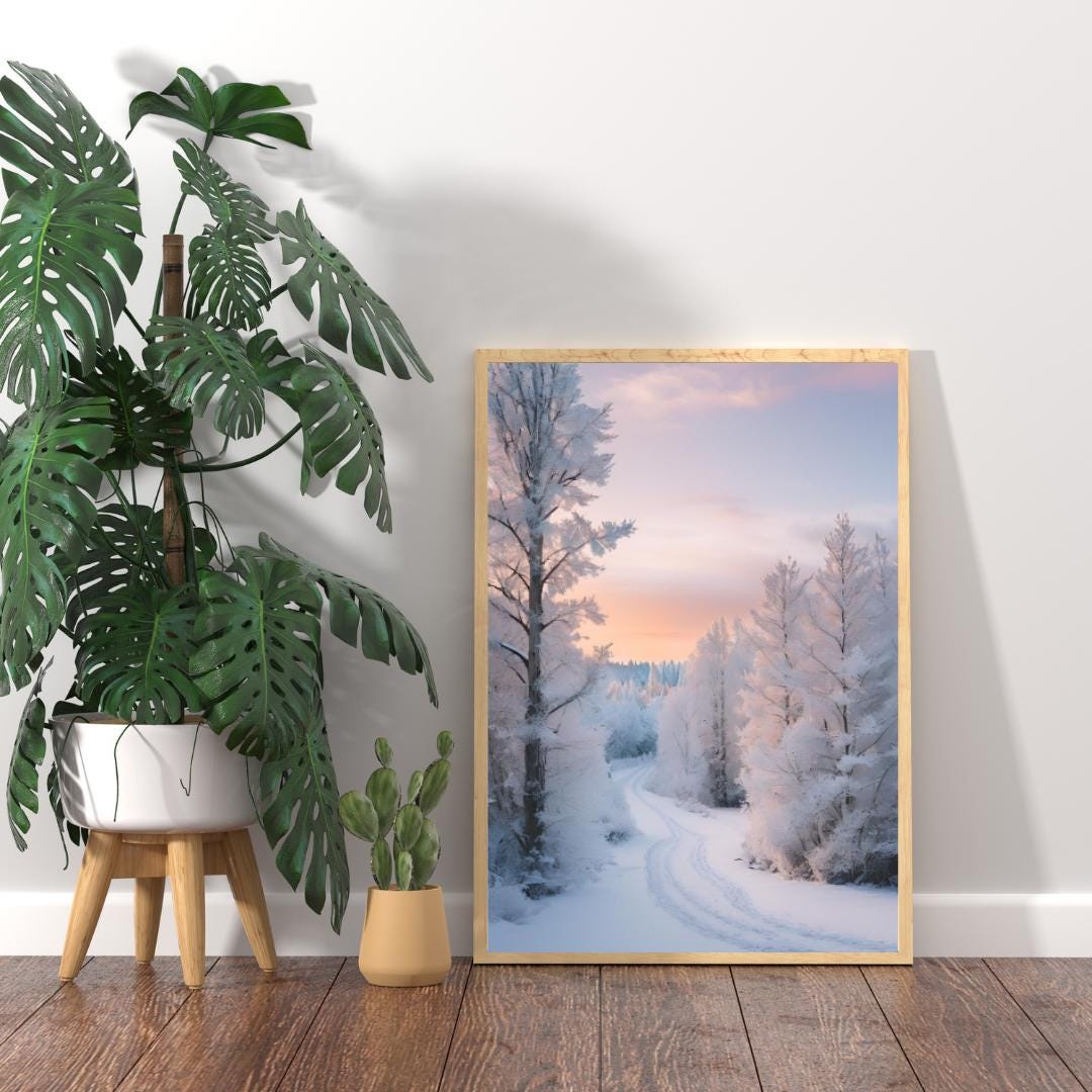 Snowy Forest Path Digital Poster, Winter Wall Art, Nature Poster, Snow Decor, Landscape Print, Decoration, A2 Size: 42 x 59.4 cm