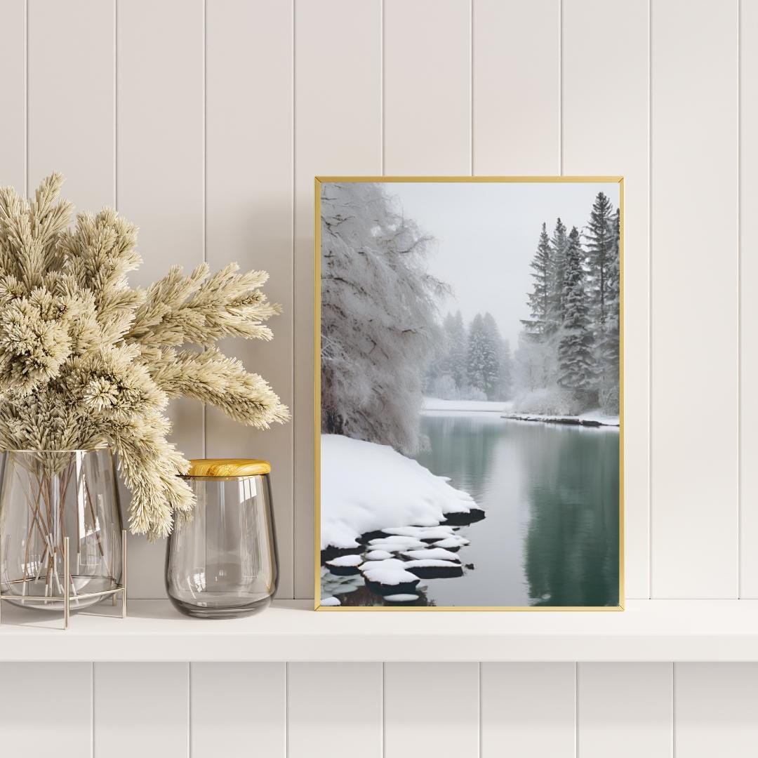 SNOWY MOUNTAIN Digital Poster, Wall Art, Winter Poster, Landscape Print, Snow Decor, Stream, Winter Decor, A2 Format: 42 x 59.4 cm