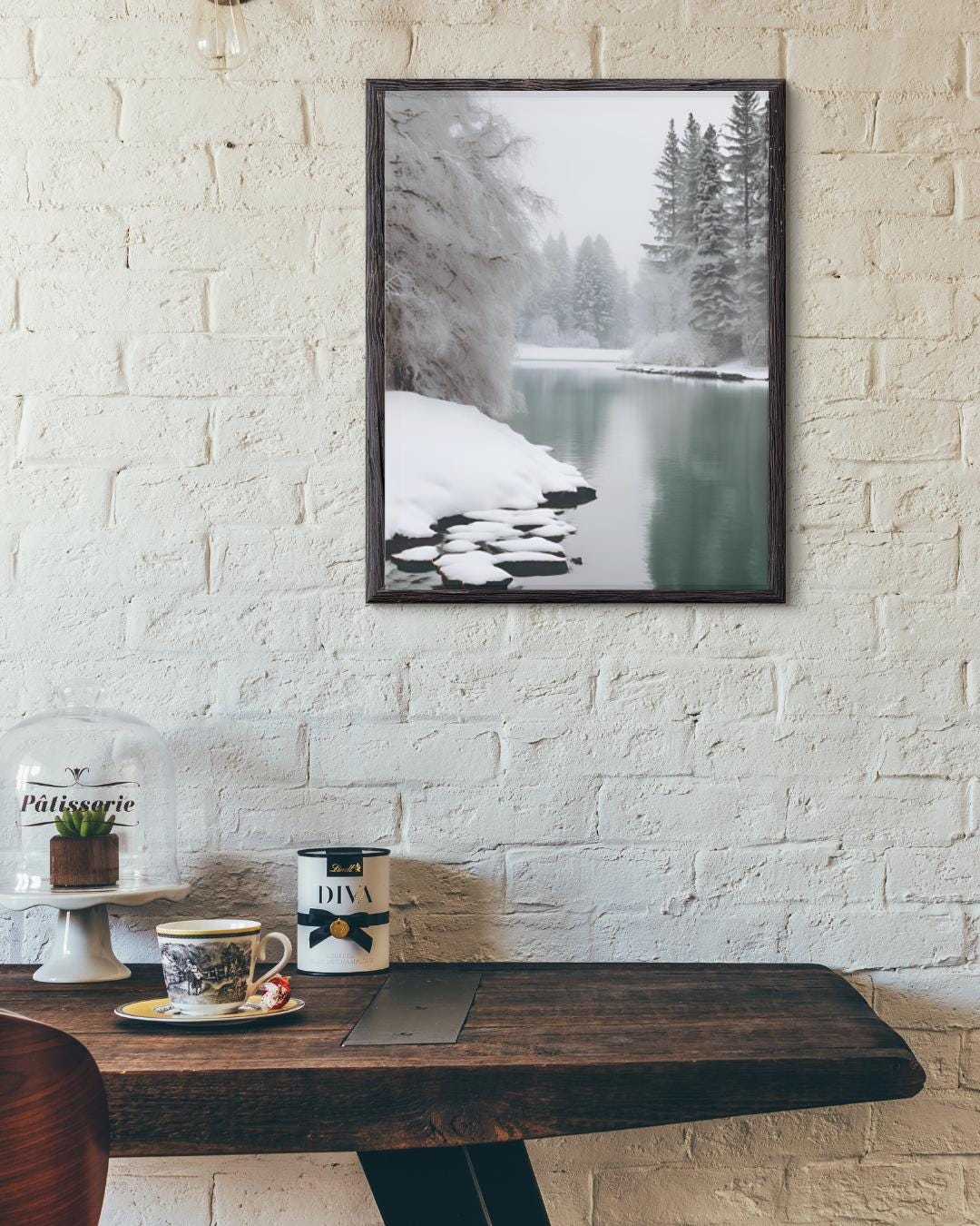 SNOWY MOUNTAIN Digital Poster, Wall Art, Winter Poster, Landscape Print, Snow Decor, Stream, Winter Decor, A2 Format: 42 x 59.4 cm