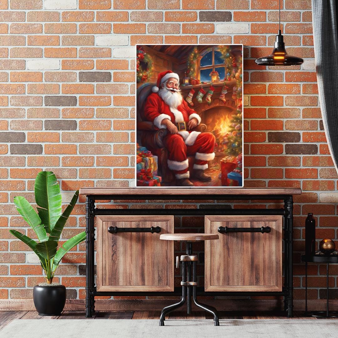 Affiche Numérique NOËL - Le Père Noël dans sa Maison au Pôle Nord, Art Mural, Poster & Déco Fêtes de Fin d'Année, Format A2 : 42 x 59,4 cm