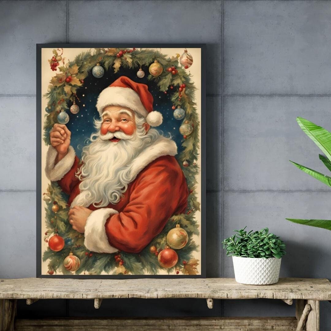 Affiche Numérique NOËL - Portrait du Père Noël, Art Mural, Poster d'Hiver, Décoration Murale Fêtes de Fin d'Année, Format A2 : 42 x 59,4 cm