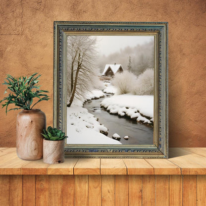 CHALET & Snowy Landscape Digital Poster, Snow Wall Art, Mountain Poster, Winter Decor, Travel Print, A2 Size: 42 cm x 59.4 cm