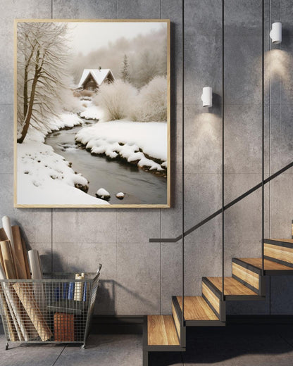 CHALET & Snowy Landscape Digital Poster, Snow Wall Art, Mountain Poster, Winter Decor, Travel Print, A2 Size: 42 cm x 59.4 cm
