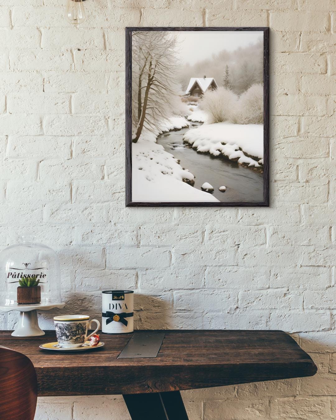 CHALET & Snowy Landscape Digital Poster, Snow Wall Art, Mountain Poster, Winter Decor, Travel Print, A2 Size: 42 cm x 59.4 cm