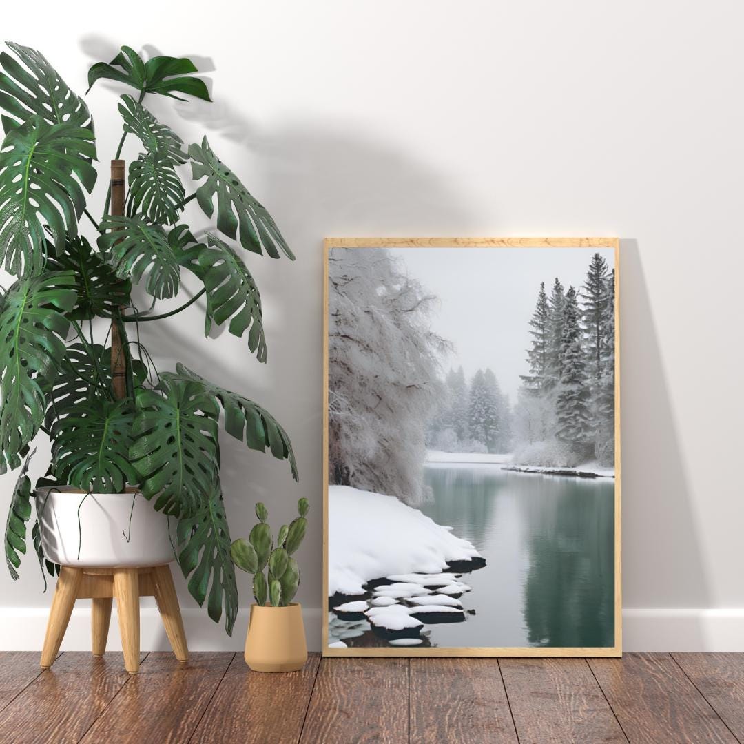 SNOWY MOUNTAIN Digital Poster, Wall Art, Winter Poster, Landscape Print, Snow Decor, Stream, Winter Decor, A2 Format: 42 x 59.4 cm