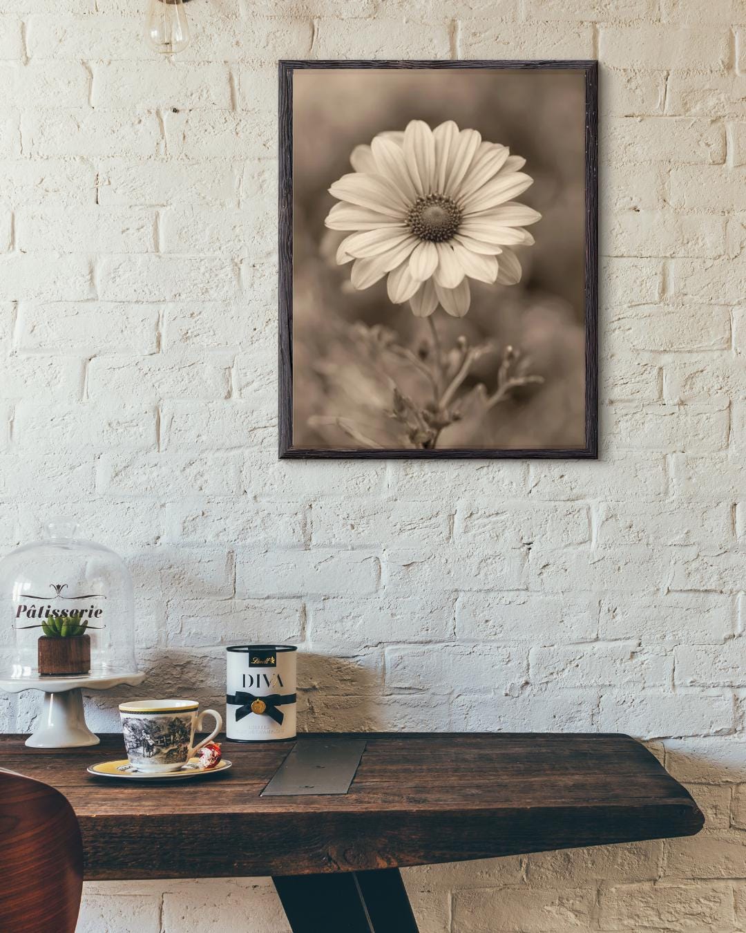 Sepia Flower Digital Poster, Wall Art, Country Decoration, Floral Poster, Retro Print, Bohemian Decoration, A2 Format: 42 x 59.4cm